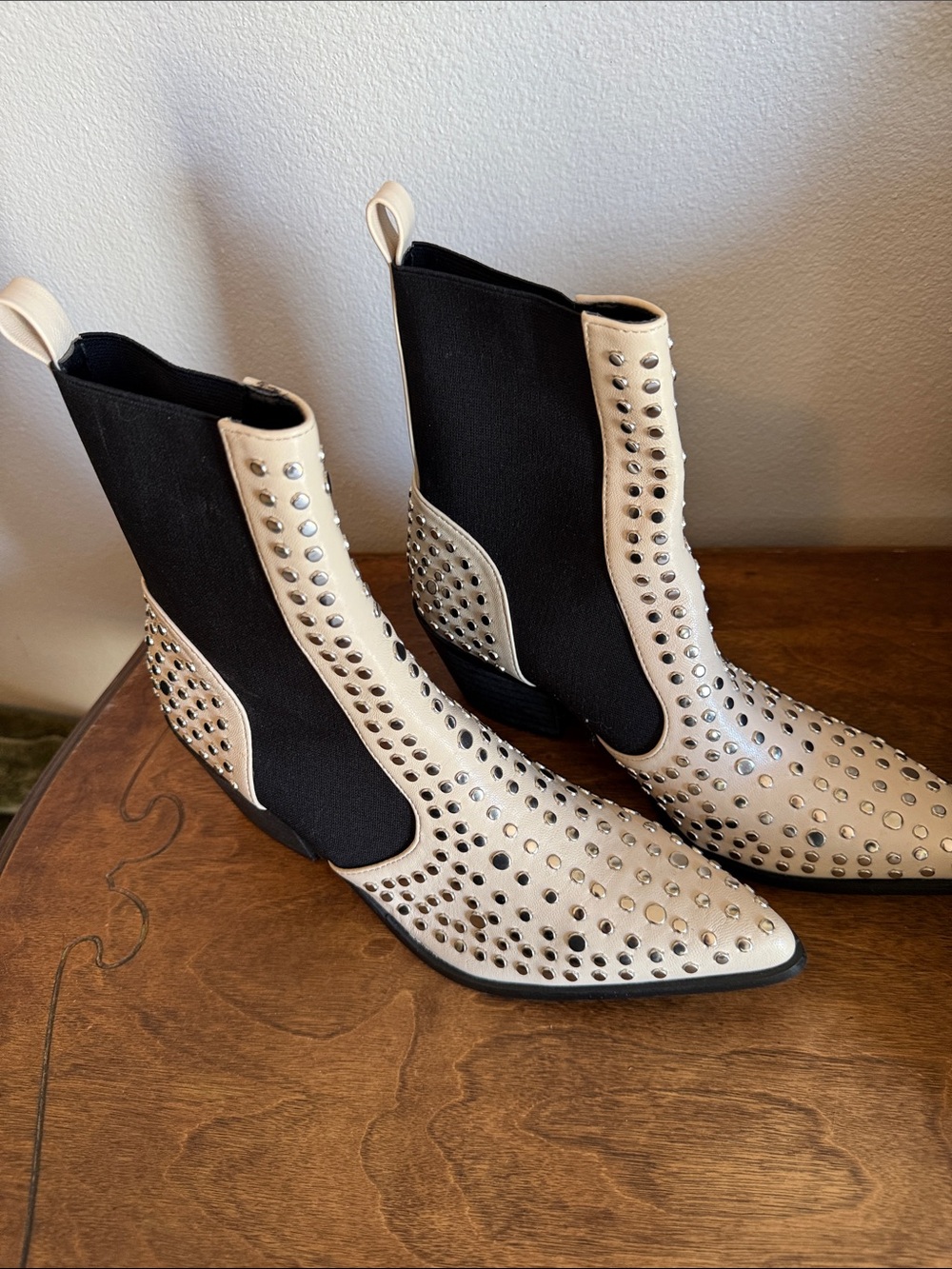 ShuShop Cream Studded Chelsea Ankle Booties